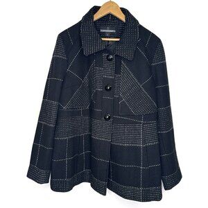 Bernardo Women's Wool Blend Coat Black White Plaid Size 2X 3-Button Collared